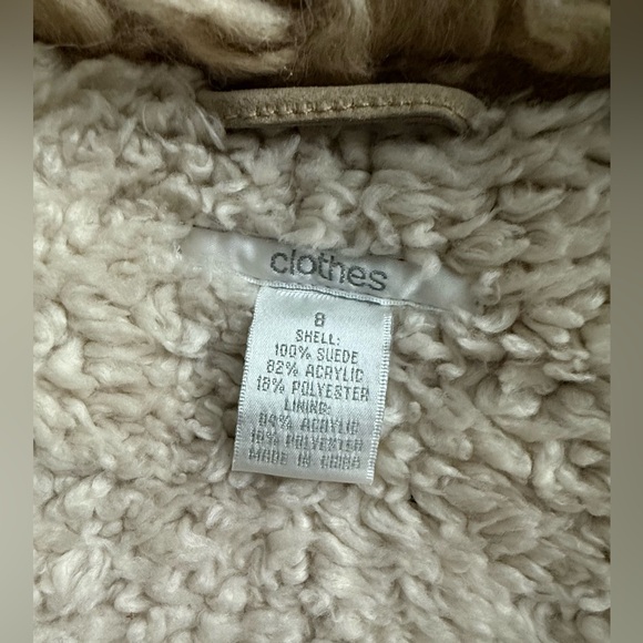 Vintage H&M Women's Tan Suede Leather Long Coat with Shaggy Furry Trim - Picture 13 of 17